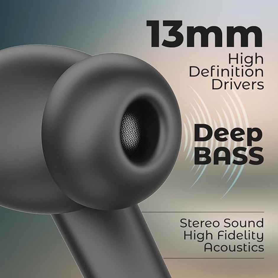 pTron Bassbuds Bliss TWS Earbuds | TruTalk ENC Calls | 40H Playtime | 50ms Game/Music Mode - Black