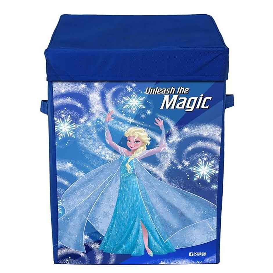 Kuber Industries Foldable Laundry Basket with Lid | Disney Frozen Print | 60 L | Blue