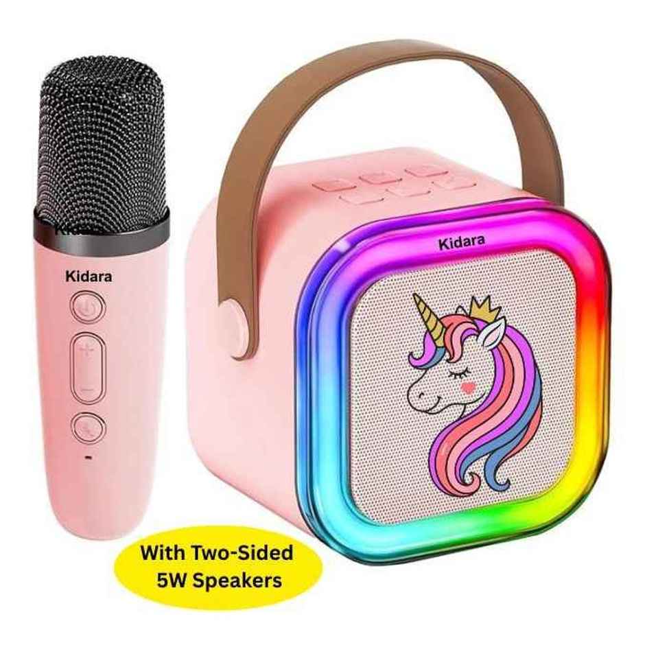 Kidara Unicorn Karaoke Double Sided Speaker With One Mic | Lights Bluetooth | Pink Unicorn