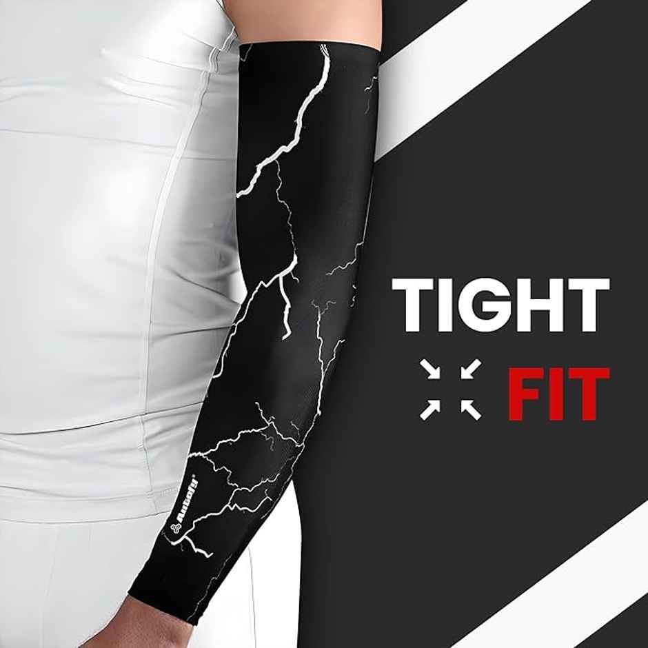 Autofy Active Fit 240 GSM Unisex Arm Sleeves | UV Protection Compression & Cooling Effect | Black