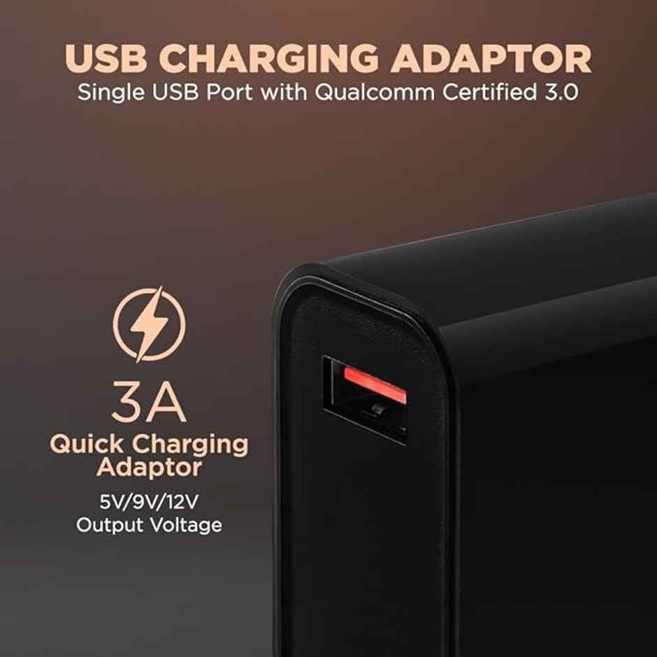 Lava 18W Fast USB Charger | with 3A USB to Type C 1M Cable | CH18 | Black