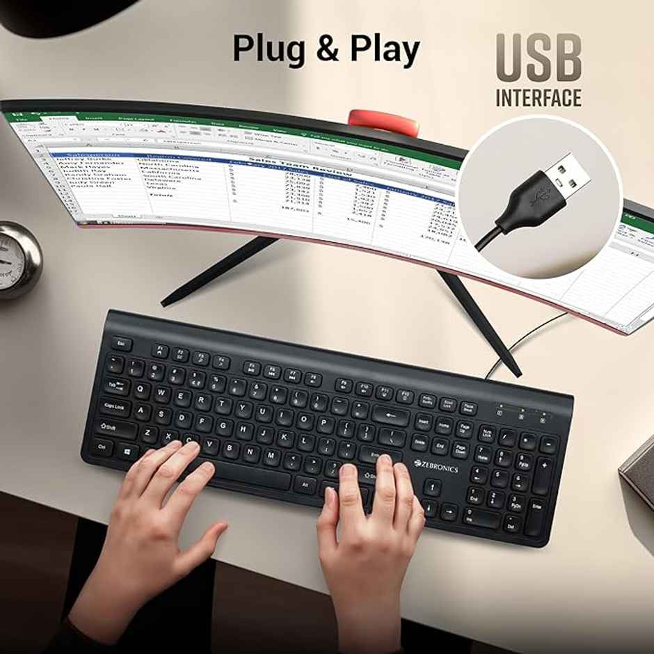Zebronics K51 Wired Keyboard With 105 Keys, 1.3M Cable Key Usb Interface Slim Plug And Play (Black)