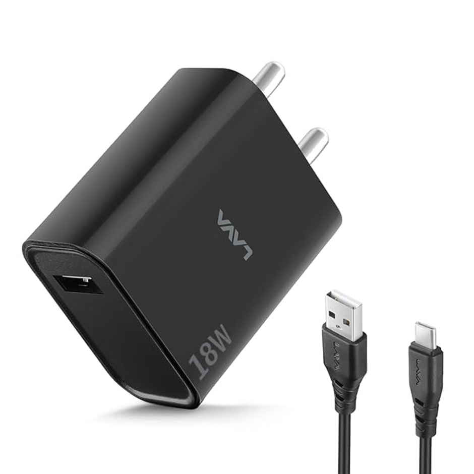 Lava 18W Fast USB Charger | with 3A USB to Type C 1M Cable | CH18 | Black