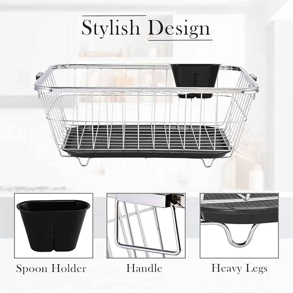 Kuber Industries Stainless Steel Dish Rack | Vessels Organizer with Draining Tray | 17x22 Inch
