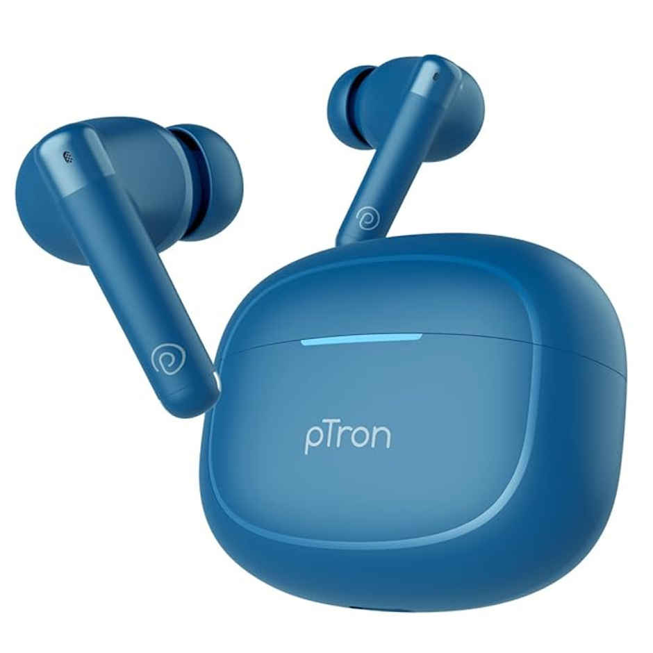 pTron Bassbuds Duo Pro TWS Earbuds | TruTalk AI-ENC Calls | 38H Playback Time | Movie/Music Modes - Blue
