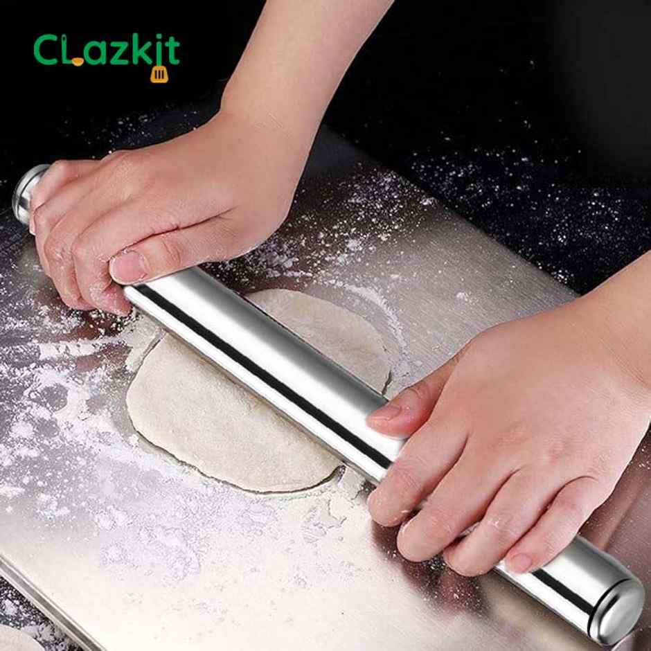 Clazkit Stainless Steel Rolling Pin Chapati Belan Roti Roller Size (Dia 25 Mm X 31.8 Cm)