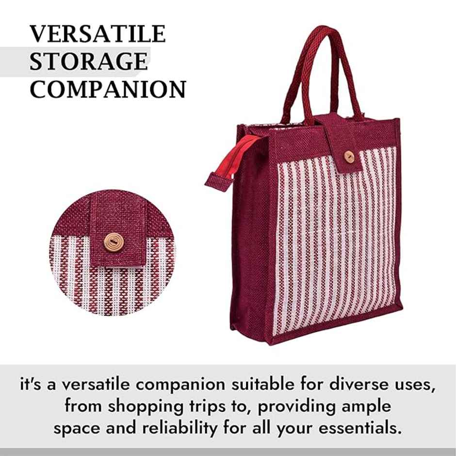 Kuber Industries Jute Top Flap-Lining Carry Shopping Bag with Handle|Medium|Maroon