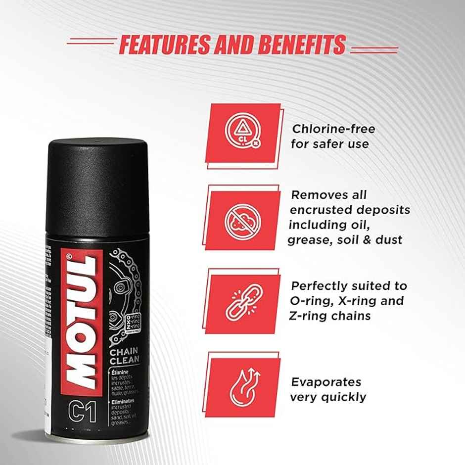 Motul Combo of C2 Chain Lube | 150 ml) and C1 Chain Clean for All Bikes | 150 ml