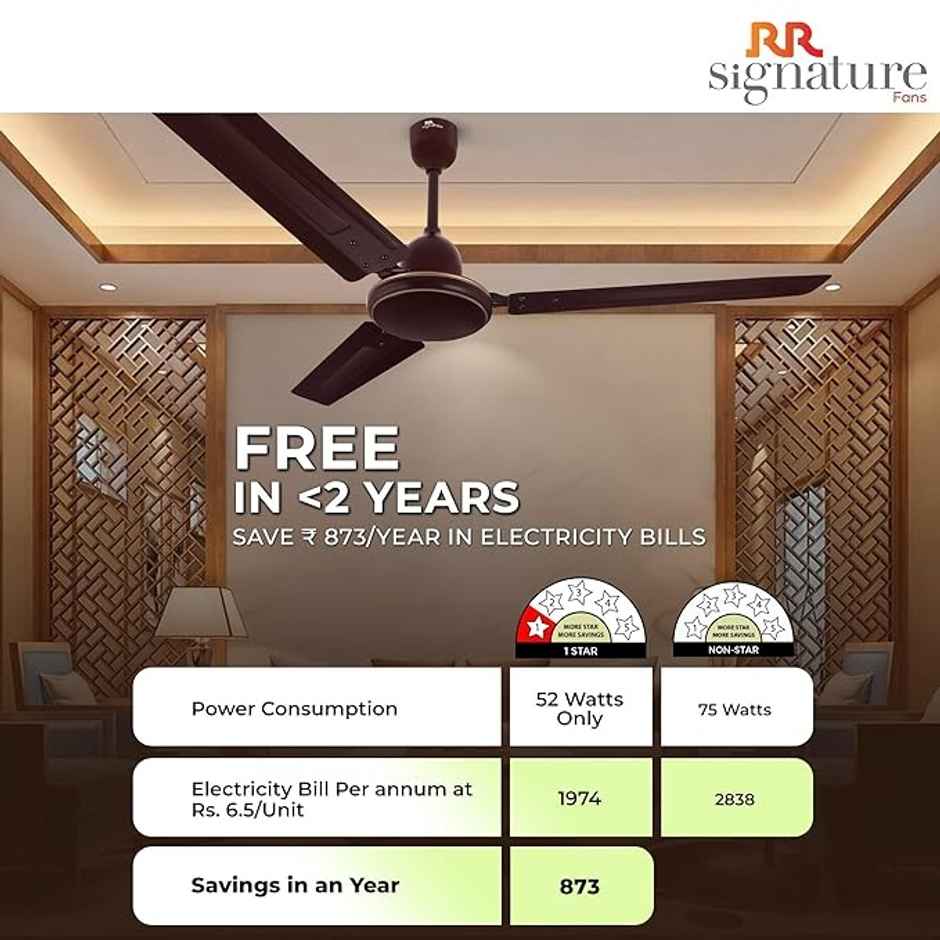 RR Signature Morpheus Ceiling Fan, 1200mm, Star-Rated BEE Certified, High Speed, Brown