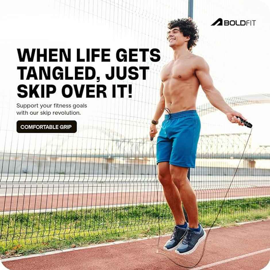 Boldfit Adjustable Skipping Rope - Black Jump Rope for Exercise