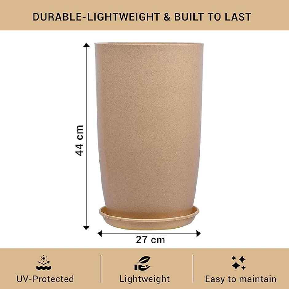 Kuber Industries Marble Emerald Flower Pot for Home & Garden with Tray|18 Inch|Pack of 2|Beige