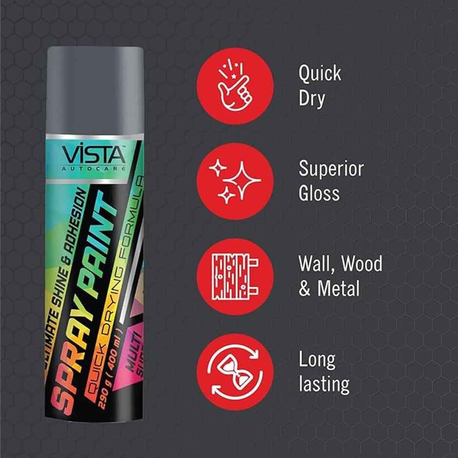 Vista Auto Care Silver Spray Paint Quick-Drying | Multi-Surface for Metal | Wood Combo