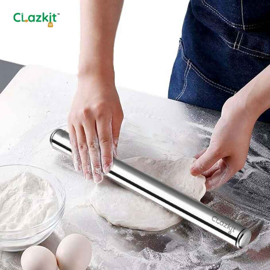 Clazkit Stainless Steel Rolling Pin Chapati Belan Roti Roller Size (Dia 25 Mm X 31.8 Cm)