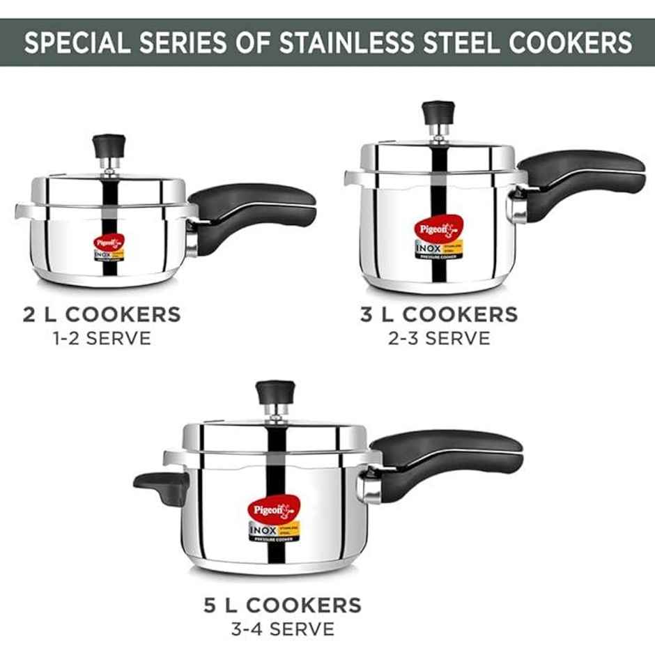 Pigeon Inox 5L Stainless Steel Induction Base Outer Lid Pressure Cooker