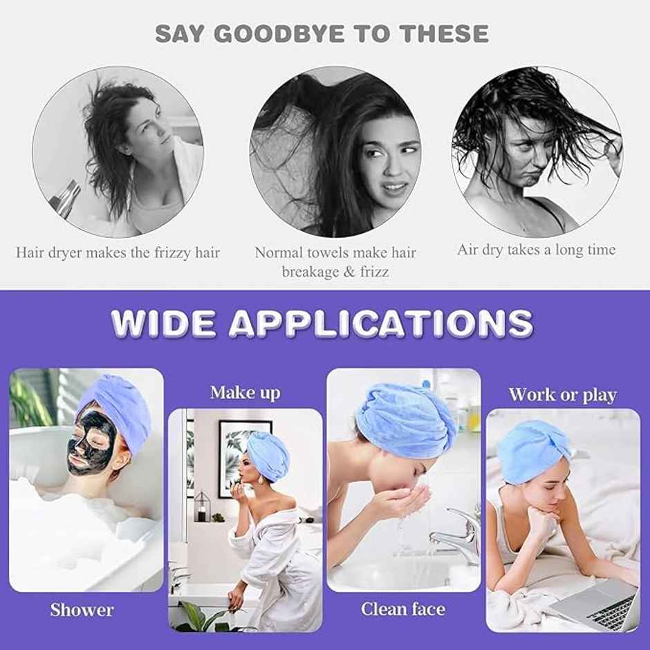 Bronson Professional Hair Wrapper Towel for Quick Hair Drying With Microfiber Multicolor