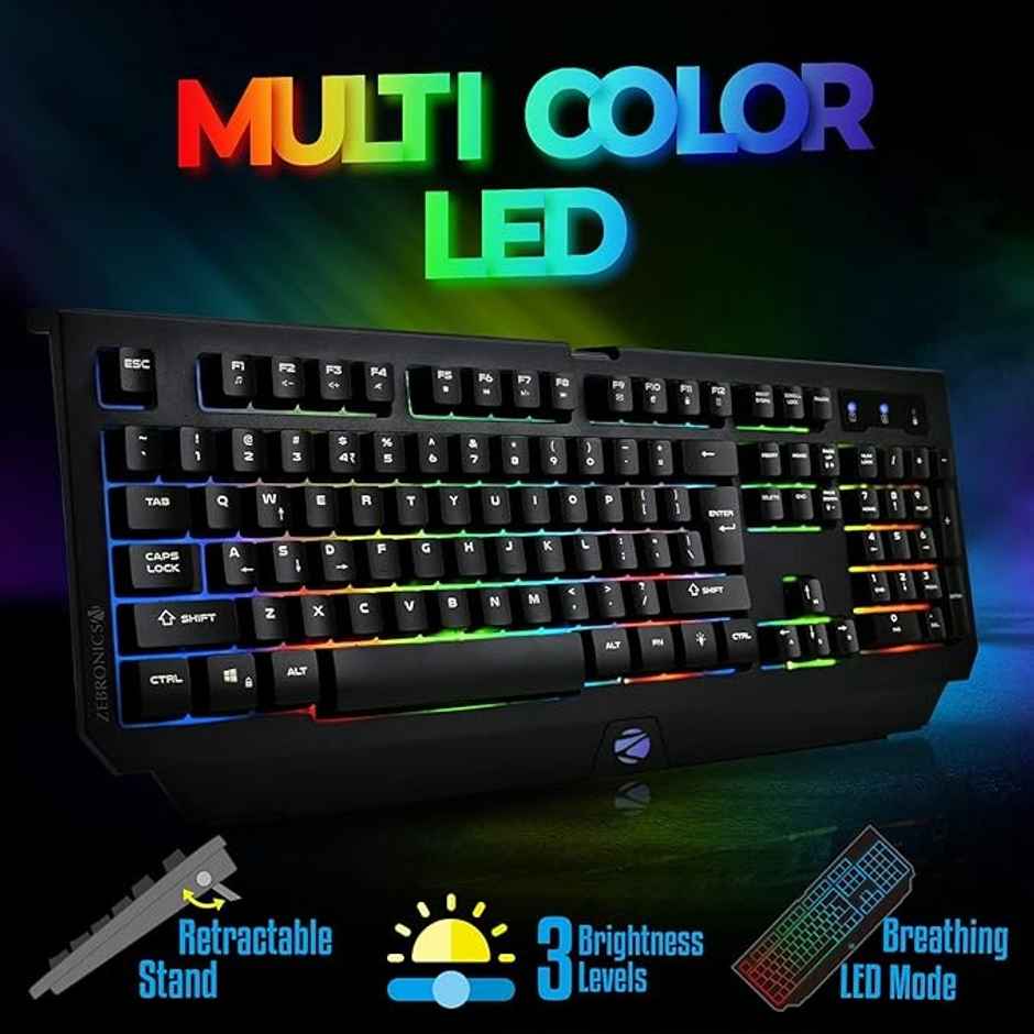 Zebronics Transformer K2 Gaming Keyboard, 104 Keys, Multicolor Led Laser Keycaps (Gold Plated Usb)