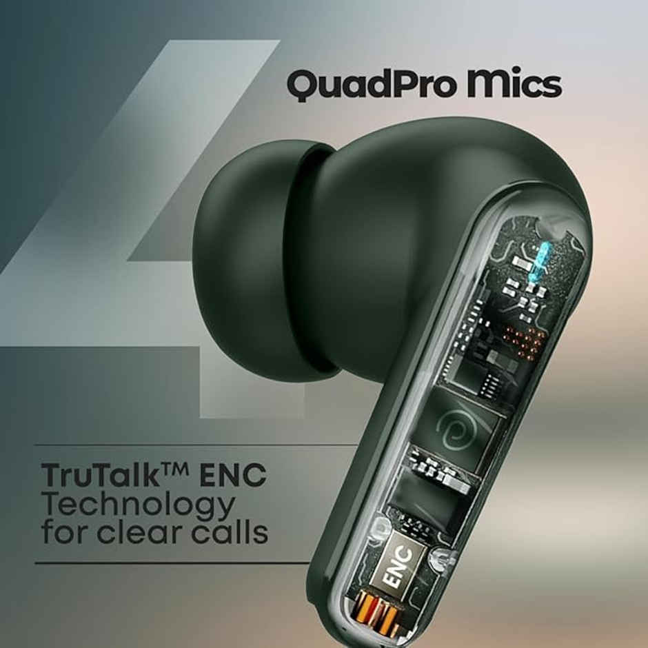 pTron Bassbuds Bliss TWS Earbuds | TruTalk ENC Calls | 40 Hrs Playtime | 50ms Game/Music Mode - Green