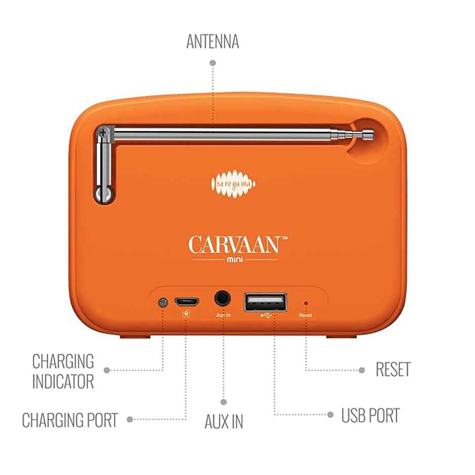 Carvaan Mini 2.0 Bhakti Bluetooth Speaker | 5 W Output | Music player | Bluetooth | FM | AM | AUX | Orange