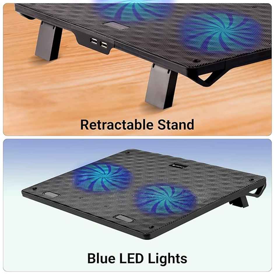 Zebronics Nc3300 Usb Powered Laptop Cooling Pad With Dual Fan, Dual Usb Port And Blue Led Lights - Black