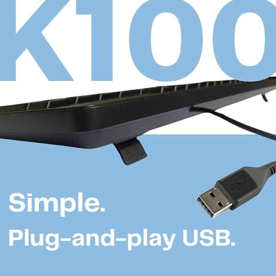 HP K100 Wired Keyboard| USB Plug & Play Setup | LED Indicators (7J4G1AA) - Black