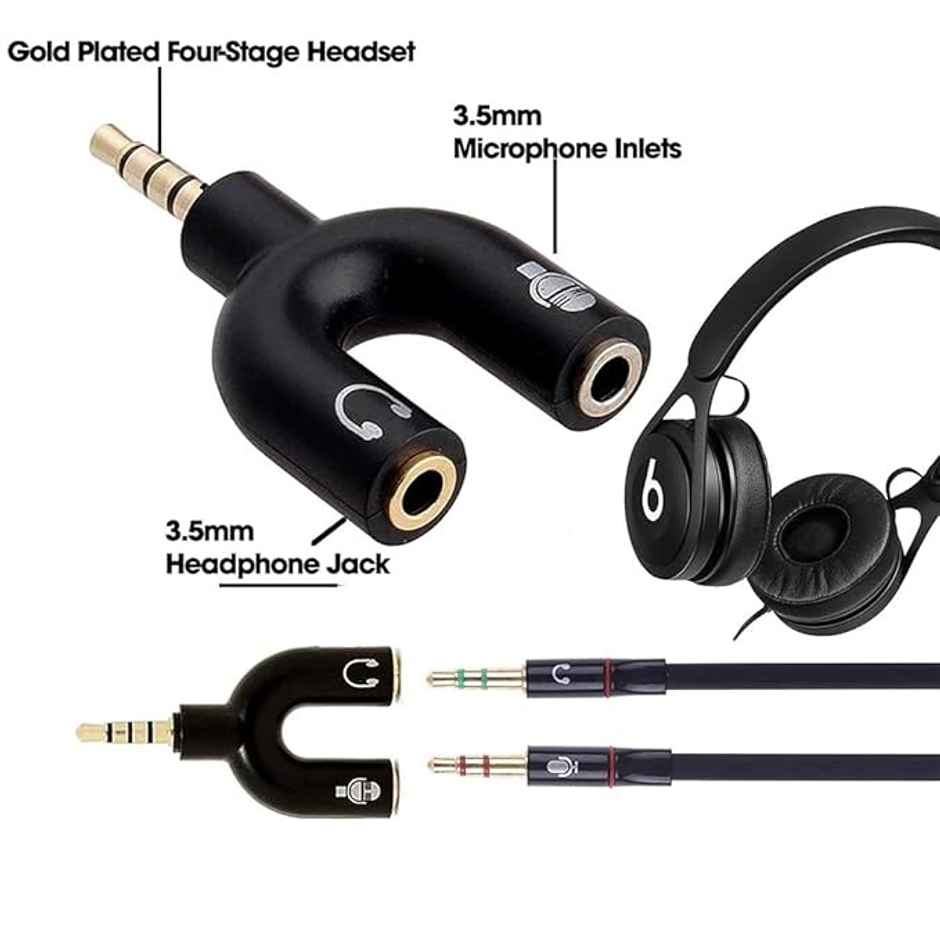 Sounce Audio Jack Headphones with mic | 3.5 mm Jack Splitter 2 Male 1 Female Black