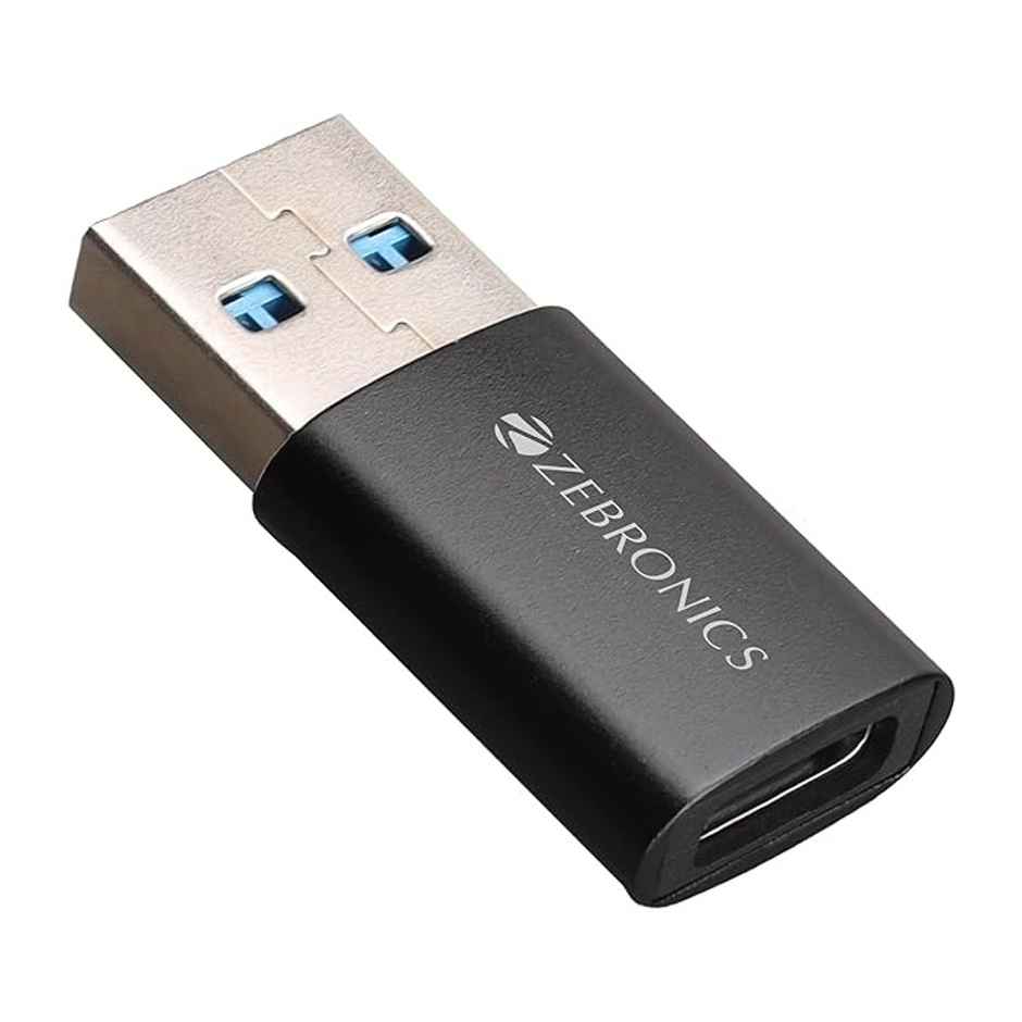 ZEBRONICS CTA1 USB Type C to Type A Converter, USB 3.0, High-Speed Data Transfer, Backward Compatibility, Plug and Play, for Laptops | PC | Compatible Devices - Black