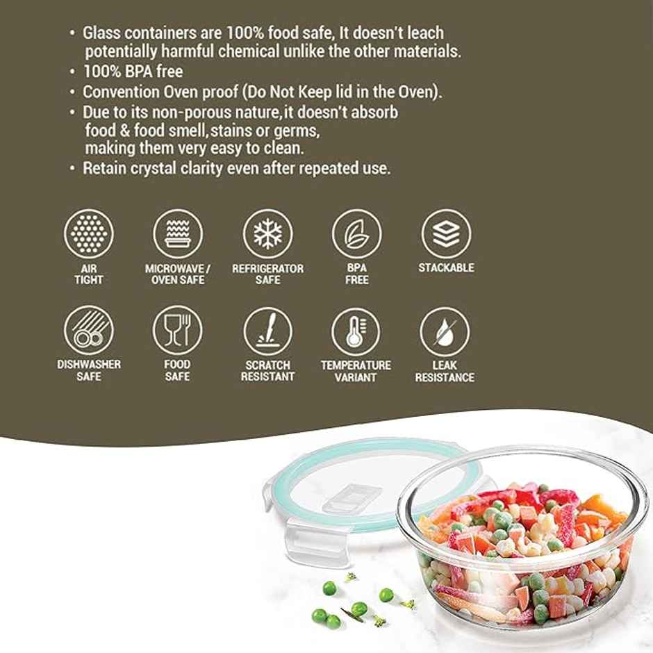 Treo By Milton Hi Borosilicate Clip Fresh Round Container, 400 ml, 1 Piece