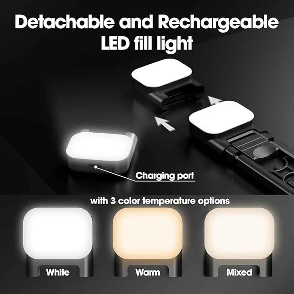 Sounce Selfie Stick with Detachable Light | 45 Inch Extension | 360 Degree Rotatation - Black