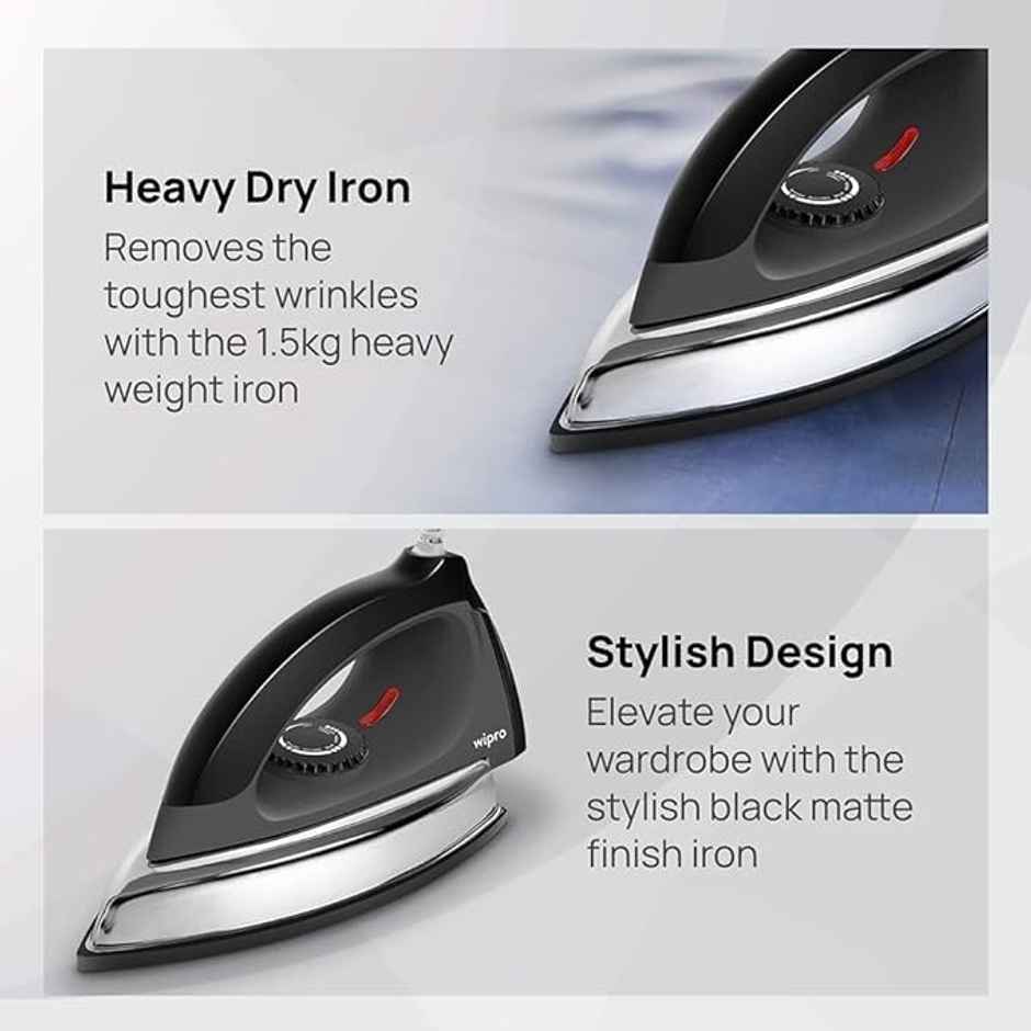 Wipro Elato Gd204 1200 Watt Heavyweight Dry Iron, Quick Heat Up, ,Black