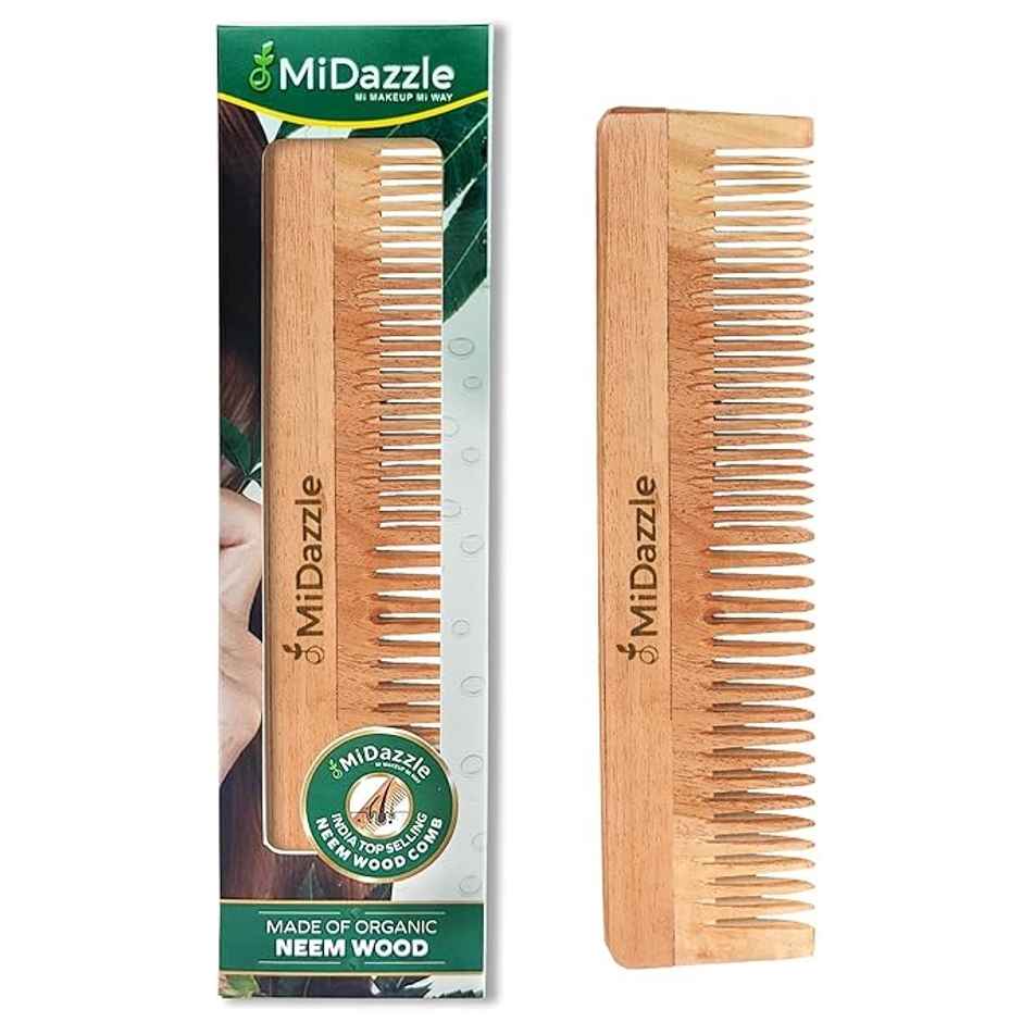 Midazzle Organic Kacchi Neem Wooden Grooming Comb 2in1 |MINC2105