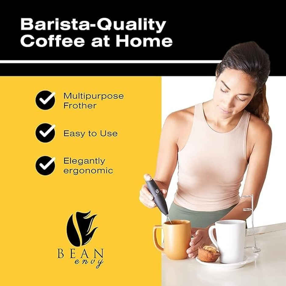 Bean Envy Milk Frother for Coffee - Handheld Battery-Operated Electric Milk & Coffee Frother - Pink