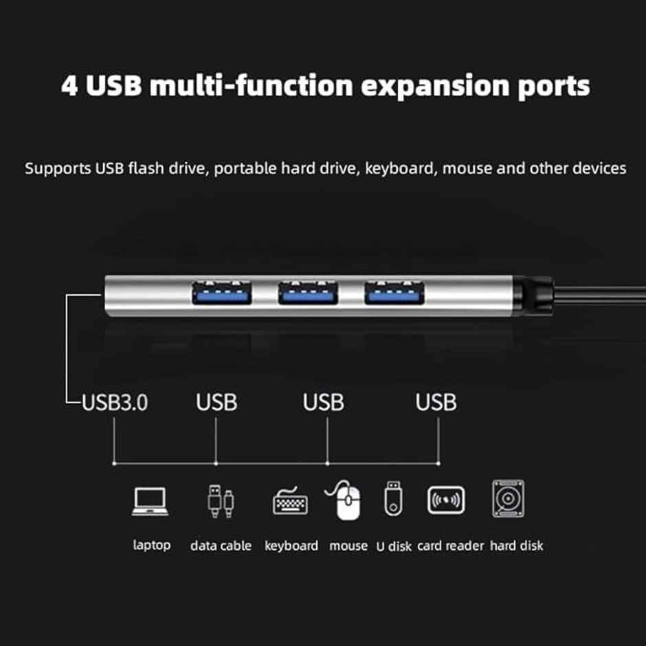 Sounce 4-Port USB 3.0 Hub with Aluminium Shell For Pc-Macbook-Mac Pro-iMac-Surface Pro | Grey