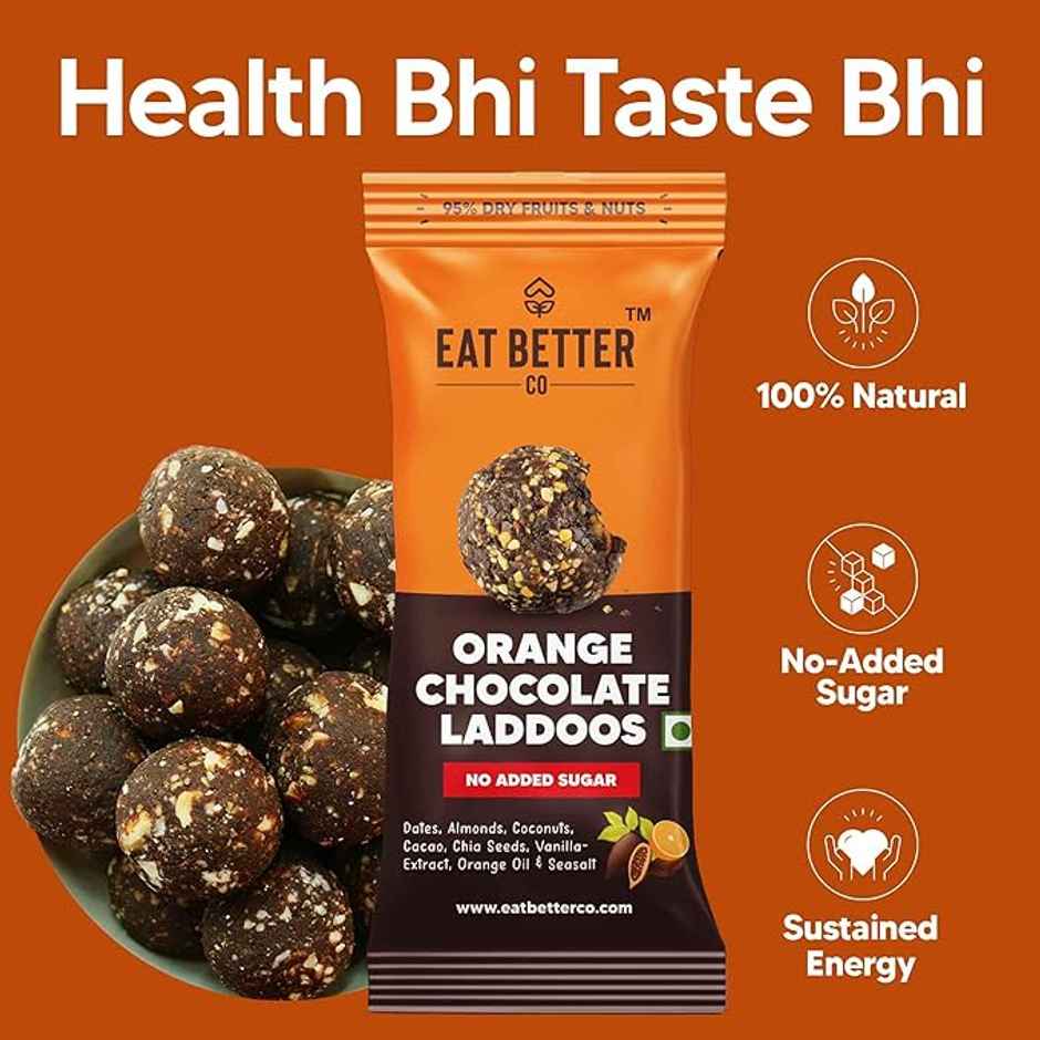 Eat Better Co - Orange & Chocolate Laddoos - No Added Sugar - High Protein, 100% Natural