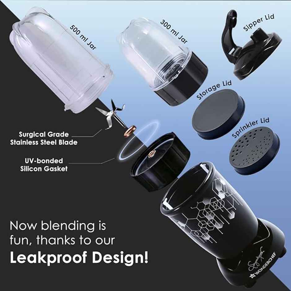 Wonderchef Nutri Blend Photon with Sipper Lid|Mixer, Grinder,Blender & Smoothie Maker|22000 RPM, 400W 100% Full Copper Motor|2 Unbreakable Jars