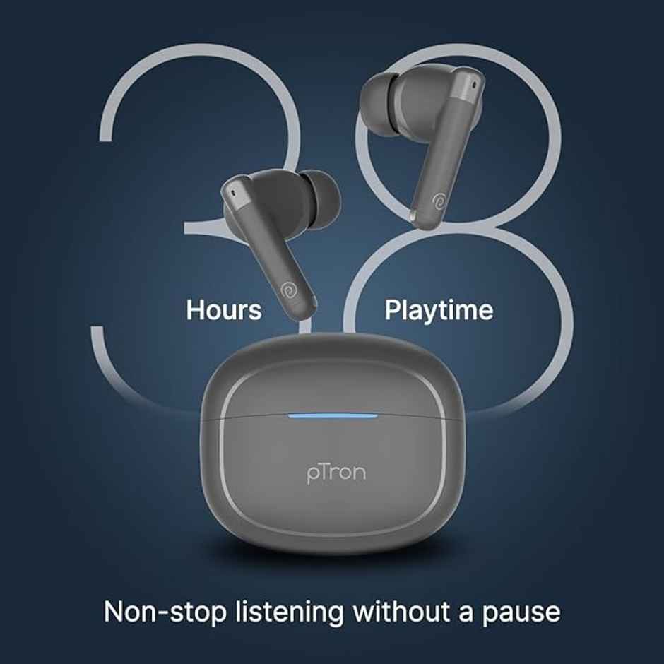 pTron Bassbuds Duo Pro TWS Earbuds | TruTalk AI-ENC Calls | 38H Playback Time | Movie/Music Modes - Grey