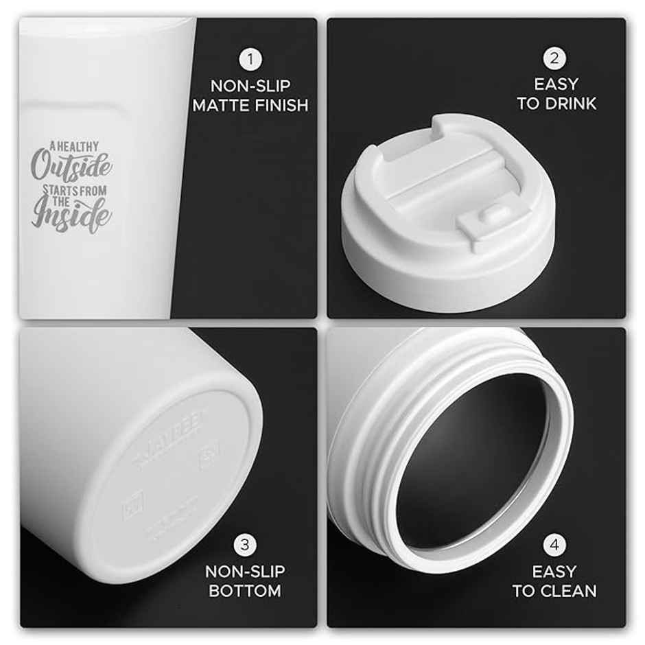 Jaypee ZIPSIP PU Insulated Stainless Steel Coffee Tumbler | Hot & Cold | White | 385 ml