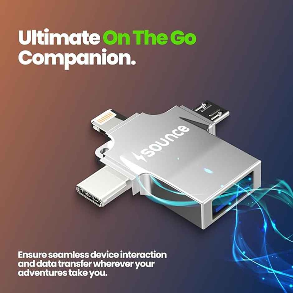 Sounce 4-In-1 OTG Adapter Converter with Lightning | Type C | Micro USB, Silver
