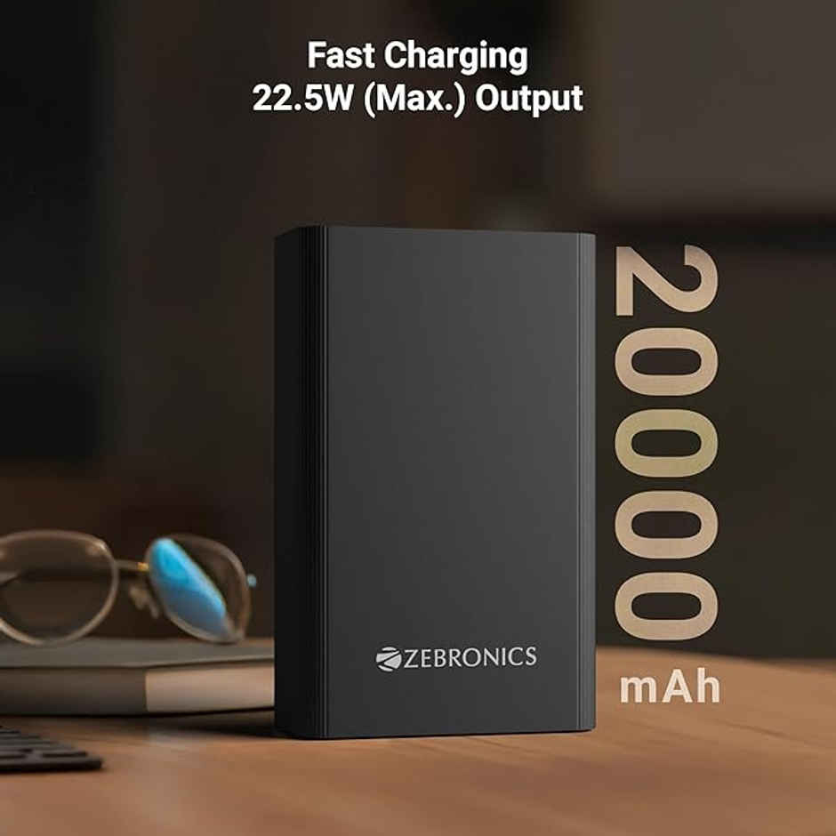 Zebronics Energi Tank 20MR1 20000mAh 22.5W Fast PD3.0 Metal Power Bank Midnight