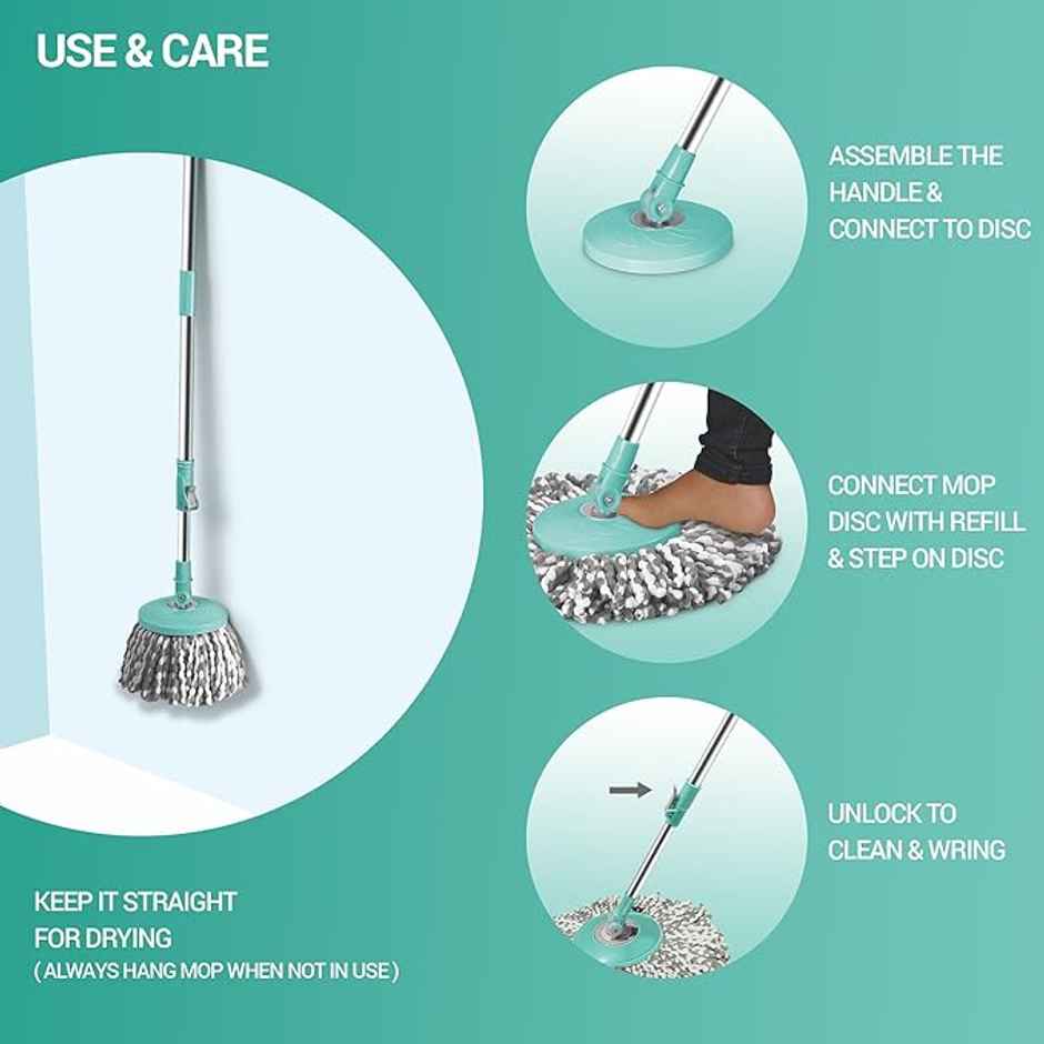 Spotzero By Milton Royale Spin Mop, Aqua Green (Steel Wringer)