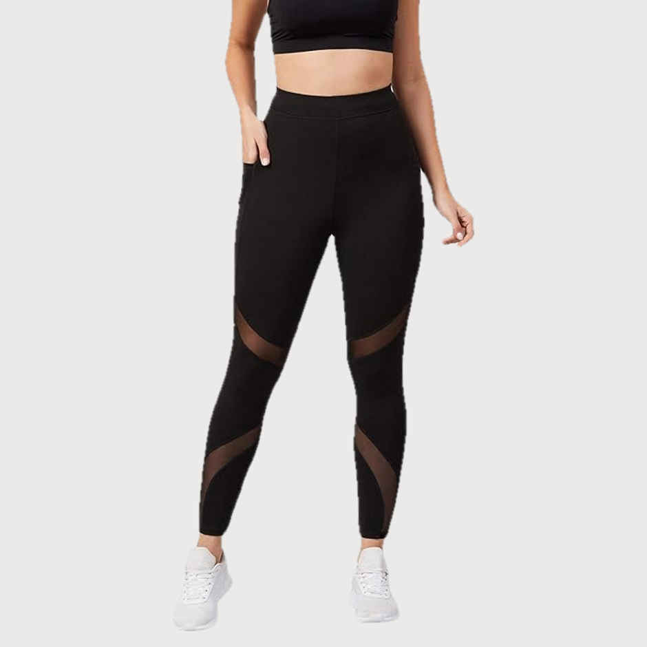 Blinkin Women's Gym Pants & Tights - Black | Stretchable | With Mesh Insert & Side Pockets | XXl