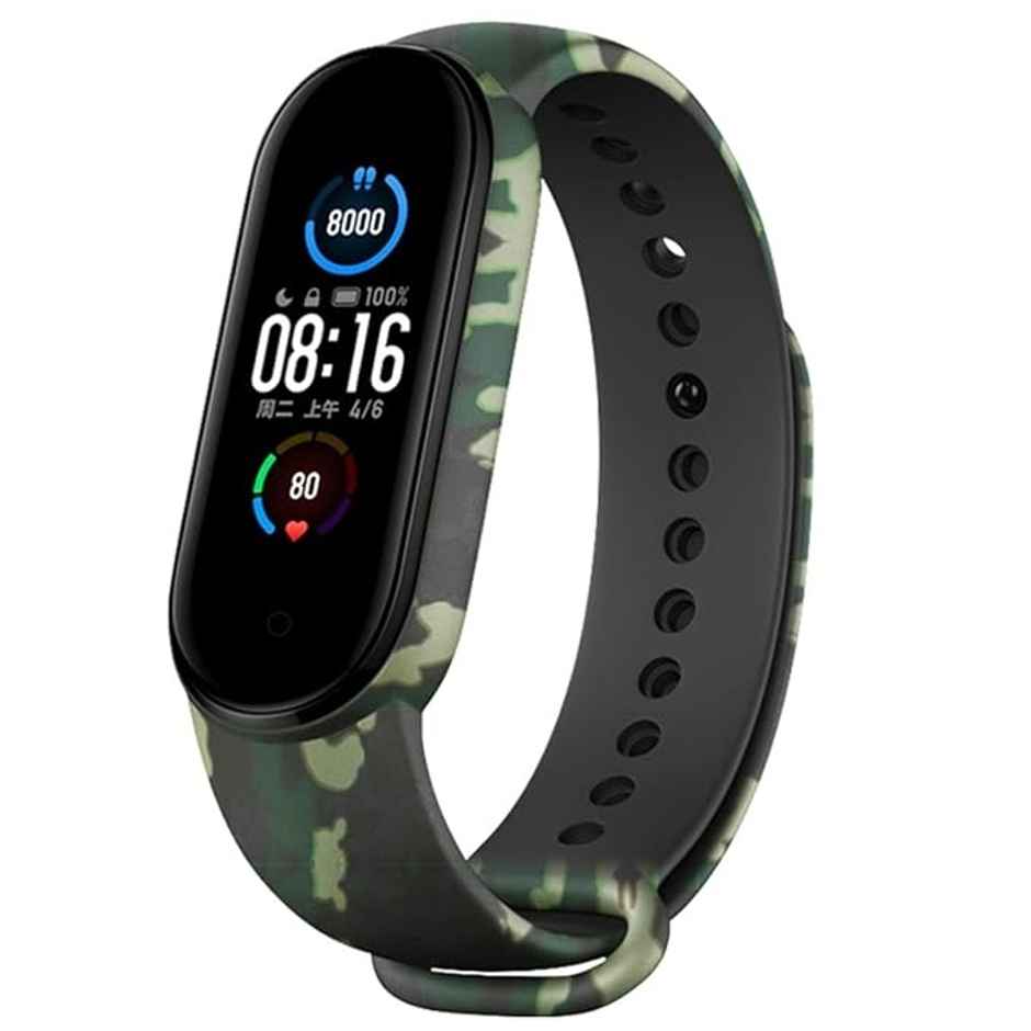 Sounce Pack of 2 Band Strap Compatible for Mi Band 5-Mi Band 6 | Camouflage Blue and Green