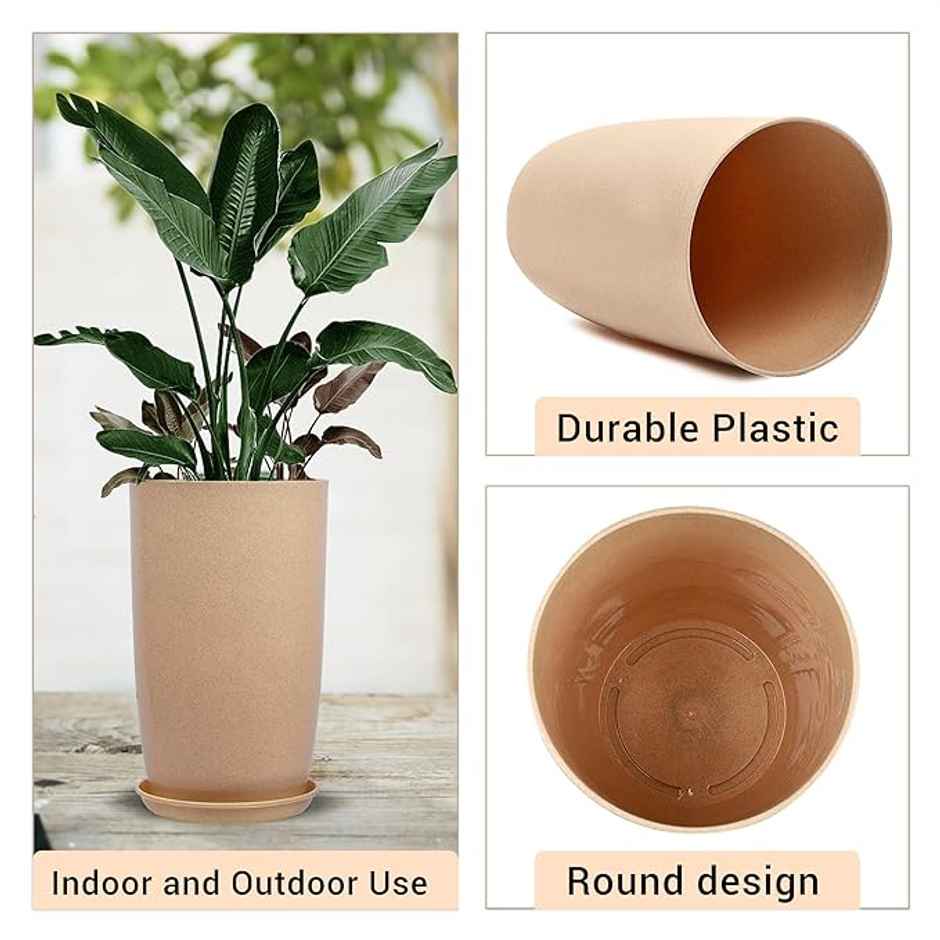 Kuber Industries Marble Emerald Flower Pot for Home & Garden with Tray|18 Inch|Pack of 2|Beige