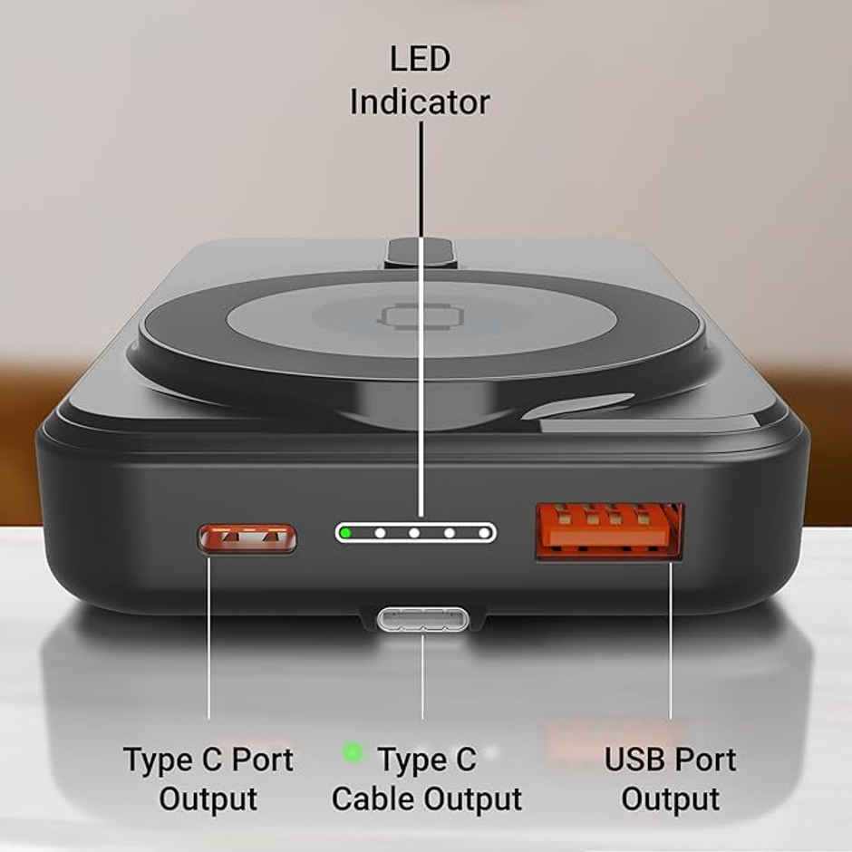 Zebronics MW67 10000mAh Wireless Power Bank, 22.5W Wired & 15W Wireless, Magsafe Compatible