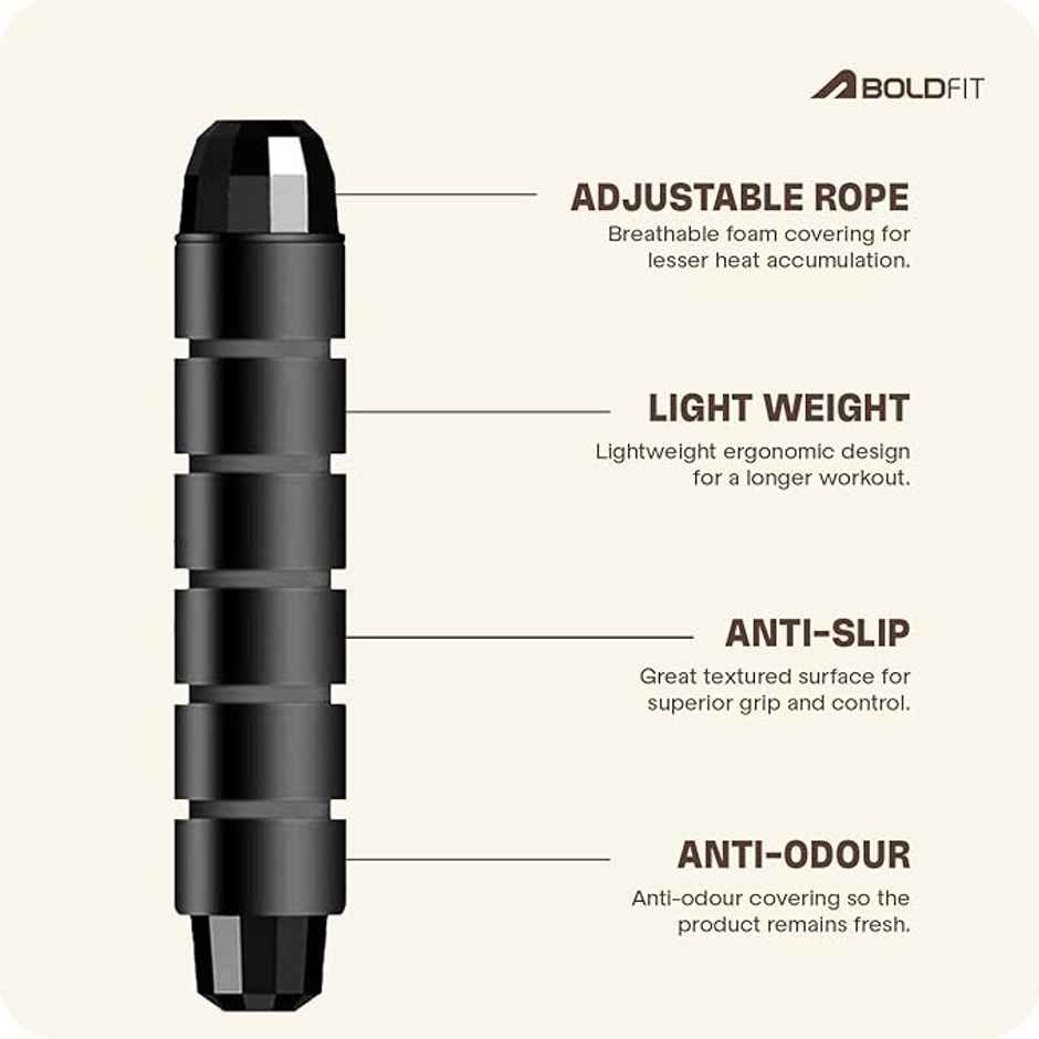 Boldfit Adjustable Skipping Rope - Black Jump Rope for Exercise