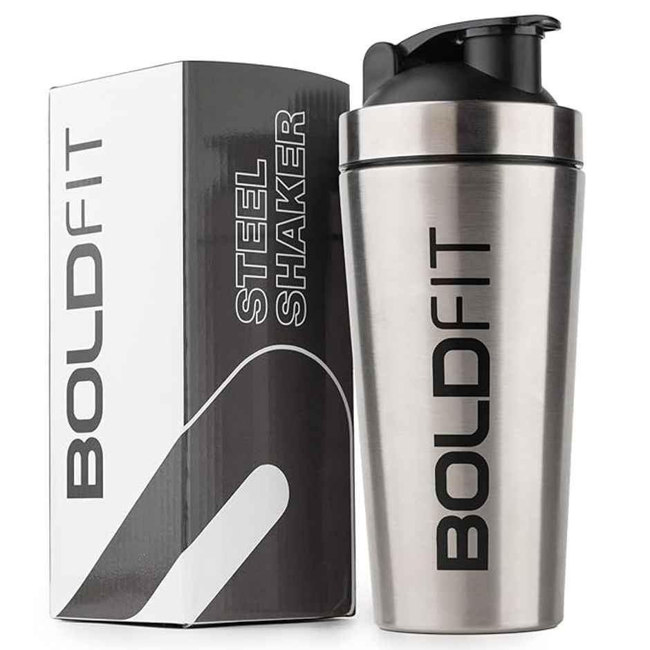 Boldfit Stainless Steel Gym Shaker Bottle Shaker for Protein Shake 100% Leakproof, 700 ml Silver