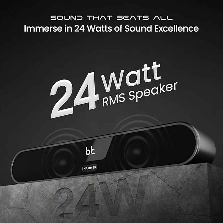 Hammer Beatbox Bluetooth Soundbar 24W Output| Rgb Lights| Aux| Tws Connectivity| 52Mm Drivers Black