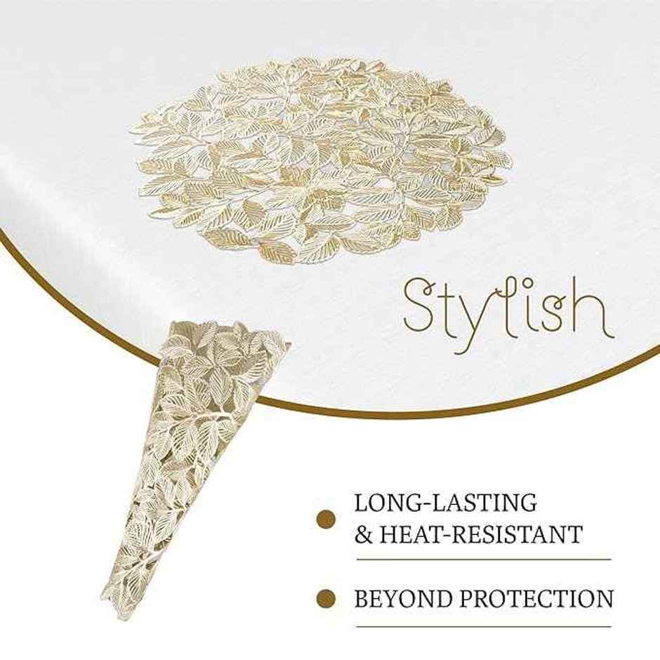 Kuber Industries Table Mats | Round Placemats for Dining Table | Set  of 6 | Golden Leaf Design