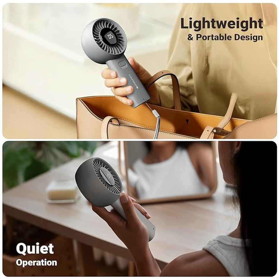 Zebronics Heat Buster 200 Grey Fan | 12H Backup, 3600Mah, 5-Speed, 5.9M/S Airflow, Led Display
