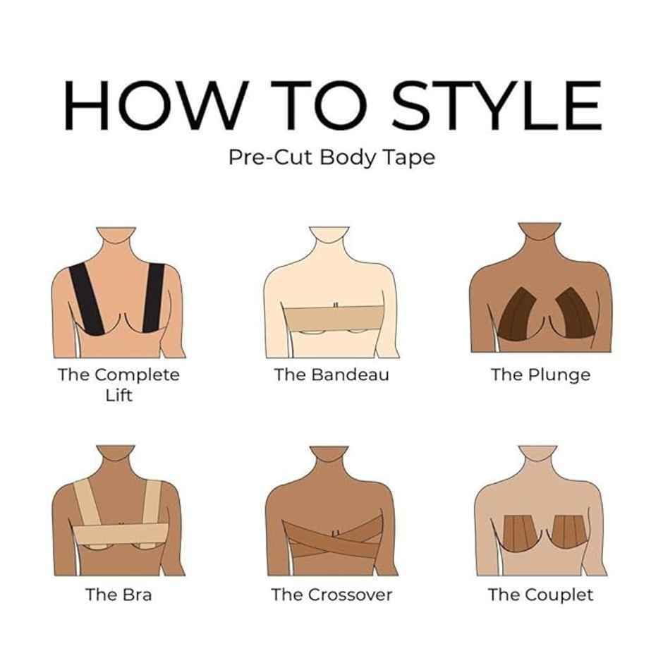 Buttchique Breast Lift Pre-Cut Body Tape Strips (Pack Of 10, Cinnamon (6 X 28 Cms Strips))