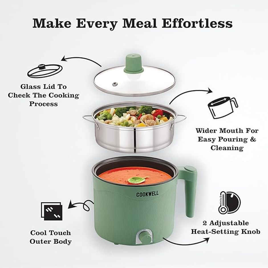 Cookwell Multi Purpose Kettle | 600 W | 1.5 L | Green